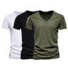 1/2/3 Pack Cotton Shirt for Men Short Sleeve V Neck Summer Casual T-Shirts Soft Comfortable Slim Basic Tee Tops (Green/Black/White,M) view 1