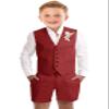 Boys Linen Vest Suit 3 Piece Summer Formal Dress Blue Kids Tuxedo Short Suits for Toddler Boy Beach Wedding Outfit Size 4 view 1