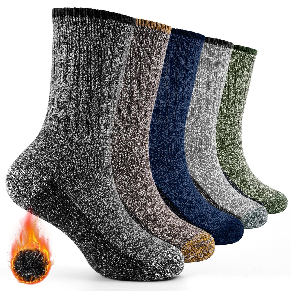 BESTENA 5 Pairs Merino Wool Socks Cushioned Men's Hiking Socks Breathable Warm Sock Thick Crew Sock Thermal Athletic Socks