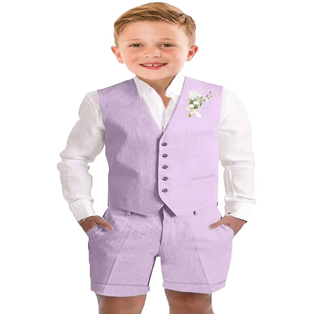 Tesscy Boy Short Suits Linen Light Blue Kids Tuxedo Vest Suits for Toddler Boys Formal Dress Clothes Beach Wedding Outfit Size 3t