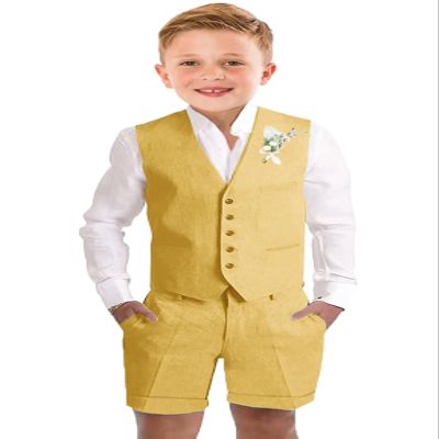 Boys Linen Suits Casual White Shorts Suit for Teen Boy Beach Wedding Outfit Lightweight Tuxedo Homecoming Vest Set Size 18