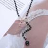 Aneneiceera Vintage Black Crystal Y Lariat Necklace Gold Hollow Bow Choker Necklace Black Rosary Bead Lariat Necklace Long Cz Drop Necklace Chain Jewelry for Women view 4