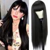 Luxclipse Long Straight Black Real Hair Wig with Bangs, Heat Resistant, Breathable, Capless, Glueless Human Hair Wigs for Daily Party and Costume Use (Black with Bangs) view 1