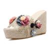 SACFOF Women's 3D Flower Woven Espadrille Wedge Sandals Slides Bohemia Casual Breathable Dress High Heels Platform Wedding Party Sandals view 1