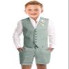 Summer Shorts Suit for Boys Linen Casual Light Weight Wedding Tuxedo Vest Suit Kids Slim Fit Formal Suit Vest Short Set Size 10 view 1
