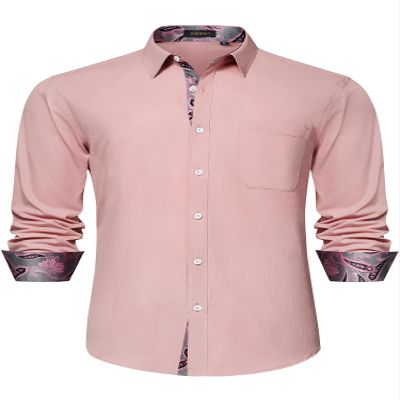 HISDERN Mens Pink Dress Shirts Business Button Down Long Sleeve Shirts Casual Formal Tuxedo Shirt for Men Regular Fit Party