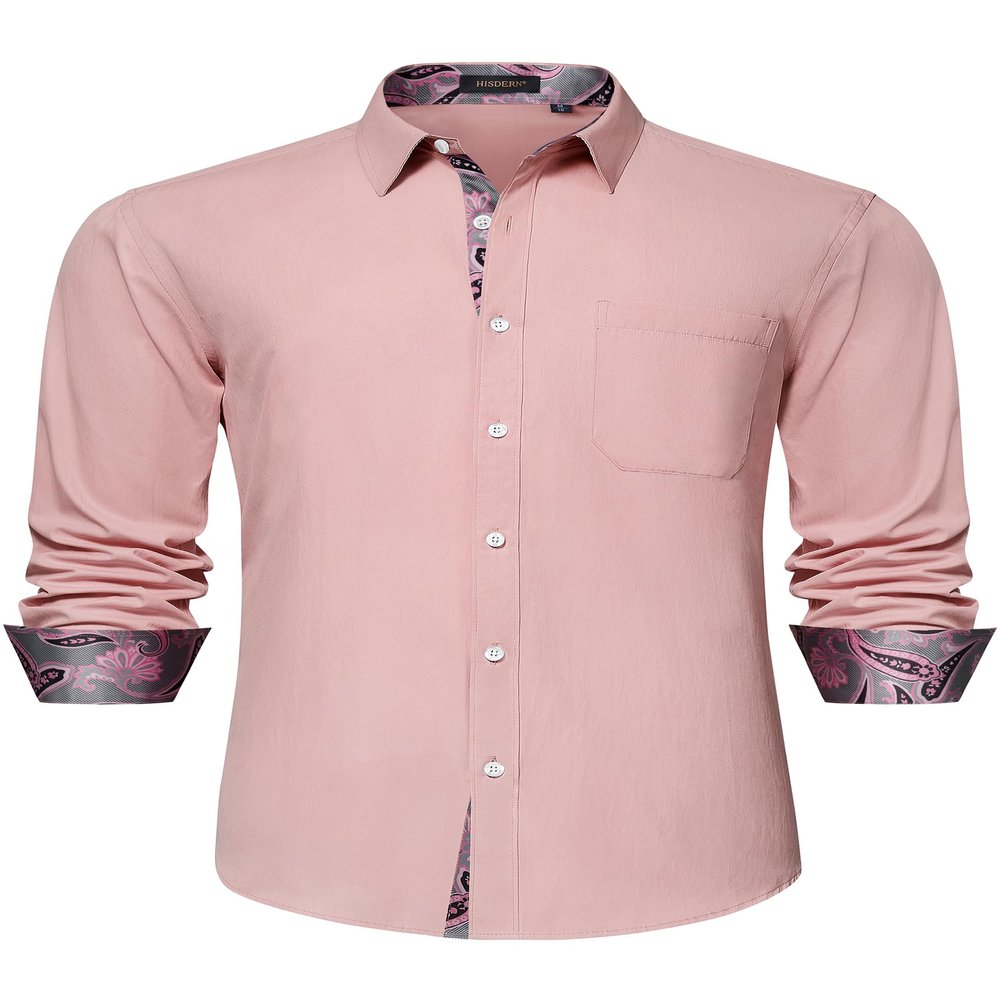 HISDERN Mens Pink Dress Shirts Business Button Down Long Sleeve Shirts Casual Formal Tuxedo Shirt for Men Regular Fit Party