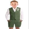 Kids Linen Shorts Suit Summer Beach Wedding Prom Tuxedo Vest Suits for Teen Boys Casual Homecoming 3 Piece Suit Set Size 16 Dark Green view 1