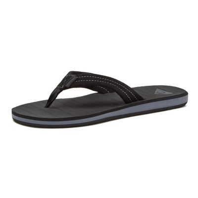 Quiksilver Carver Suede Flip Flops for Men, Arch Support Athletic Mens Sandals, Size 6 to 16 Thong Mens Slides, Solid Black, 16 M US
