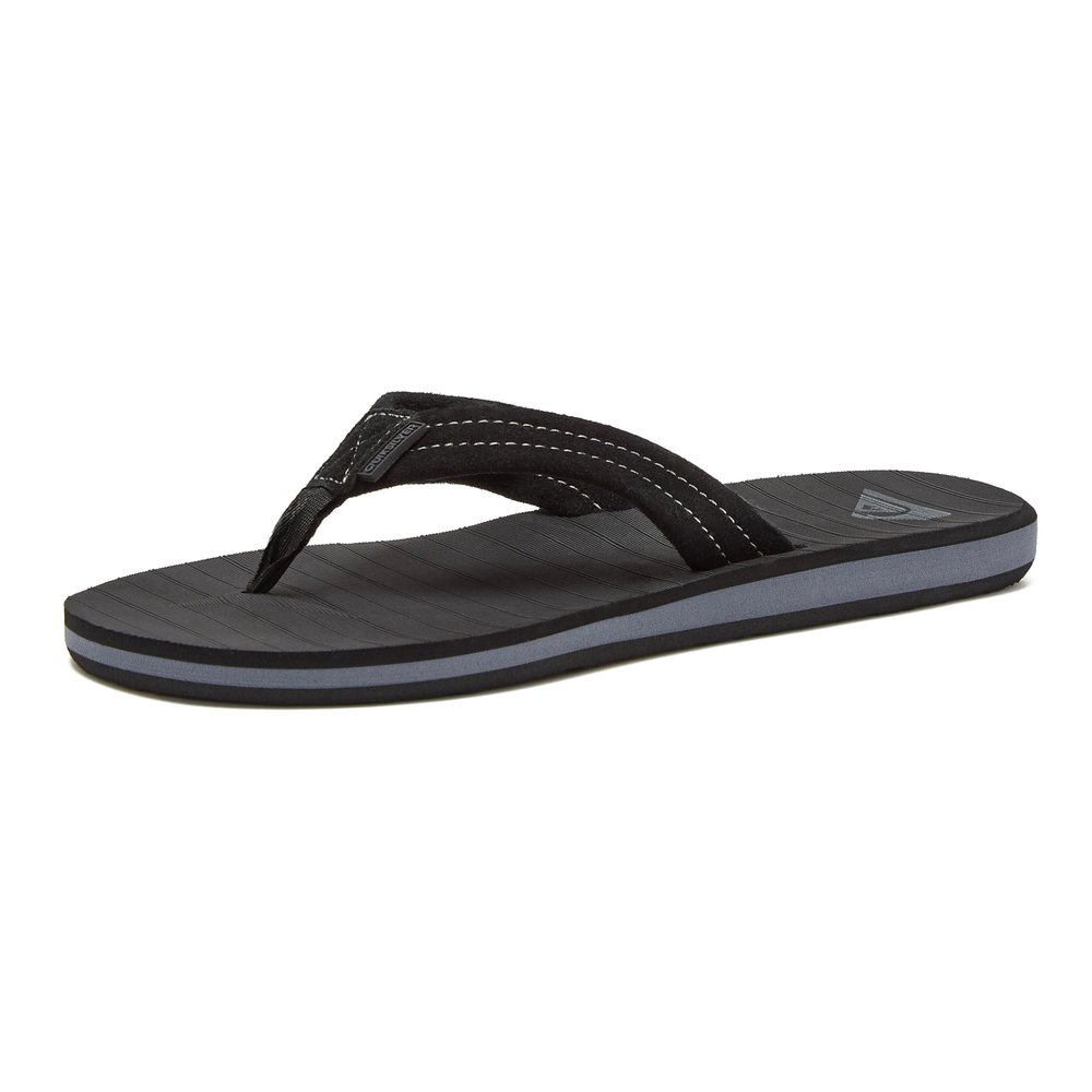 Quiksilver Carver Suede Flip Flops for Men, Arch Support Athletic Mens Sandals, Size 6 to 16 Thong Mens Slides, Solid Black, 16 M US