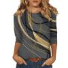 Womens 3/4 Sleeve Tops 2025 Spring Print Round Neck Shirts Loose Fit Three Quarter Sleeve Tshirts view 1