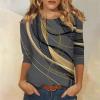 Womens 3/4 Sleeve Tops 2025 Spring Print Round Neck Shirts Loose Fit Three Quarter Sleeve Tshirts view 2