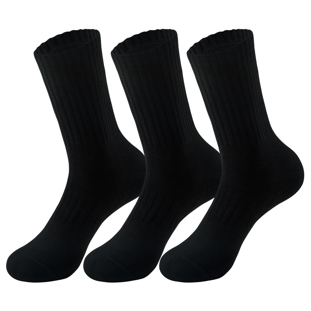 MAGIARTE Womens Compression Athletic Cotton Crew Socks Moisture Wicking Running Cycling Multi Sports Socks for Women 3 PACK (#02M Black)