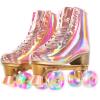 JajaHoho Roller Skates for Women, Holographic High Top Classic Rollerskates, Rosegold Shiny Double-Row Four Pink Glitter Wheels Quad Skates Girls Indoor Outdoor (Rose Gold, Size 10) view 1