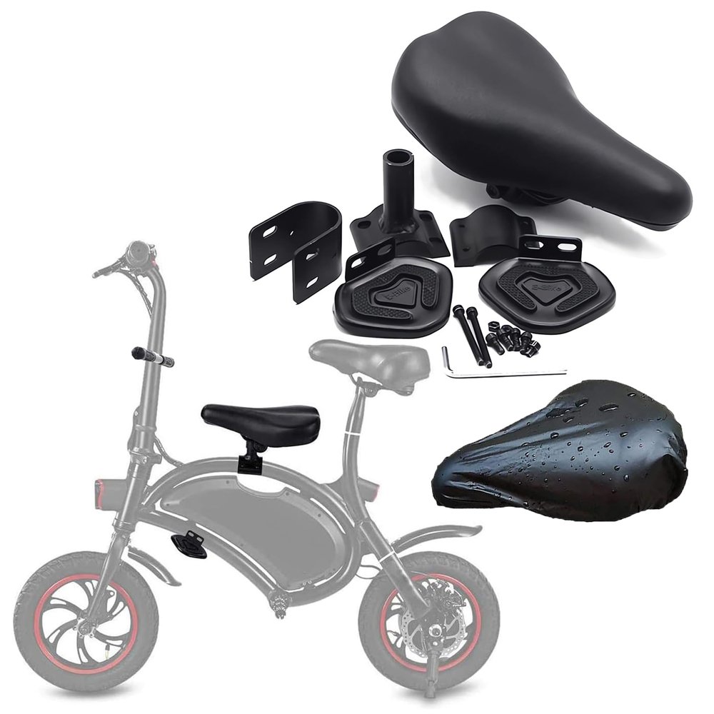 Wkantlaes Front Bike Child Seat Mounted Saddle Seats with Seat Cover Handlebar Combo Pack, Set of Children Saddle Seat Foot Pedals for DYU D3 F Electric Bike Folding Electric Commuter City Bicycle