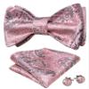 Barry.Wang Self Tie Bow Ties for Men Blush Pink Bow Tie Pocket Square Cufflinks Set Paisley Flower Bowtie Wedding Party