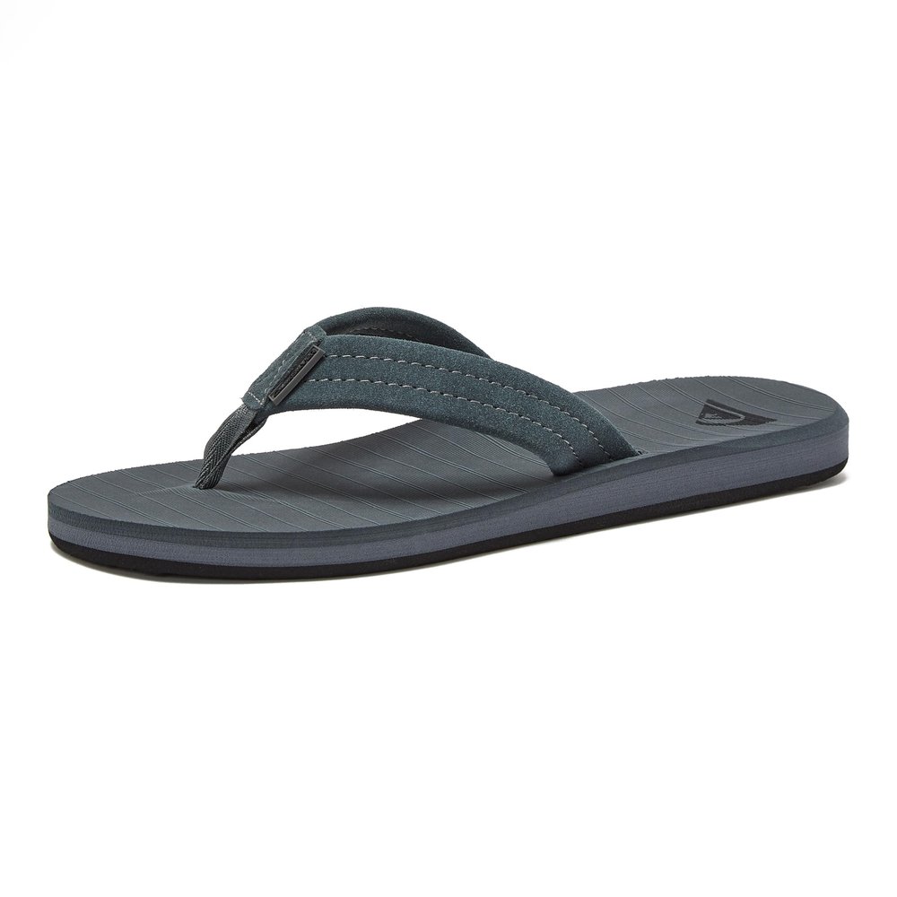 Quiksilver Carver Suede Flip Flops for Men, Arch Support Athletic Mens Sandals, Size 6 to 16 Thong Mens Slides, Grey/Grey/Black, 15 M US