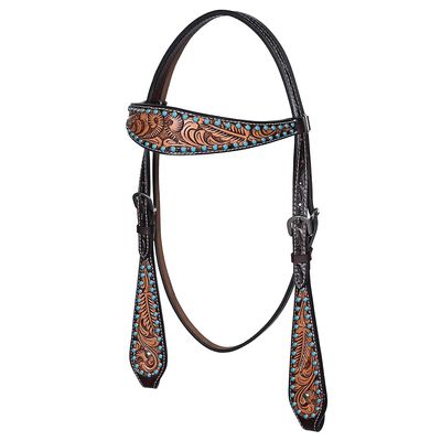 HILASON Western Horse Leaf Hand Carved Headstall Genuine Leather Dark Brown