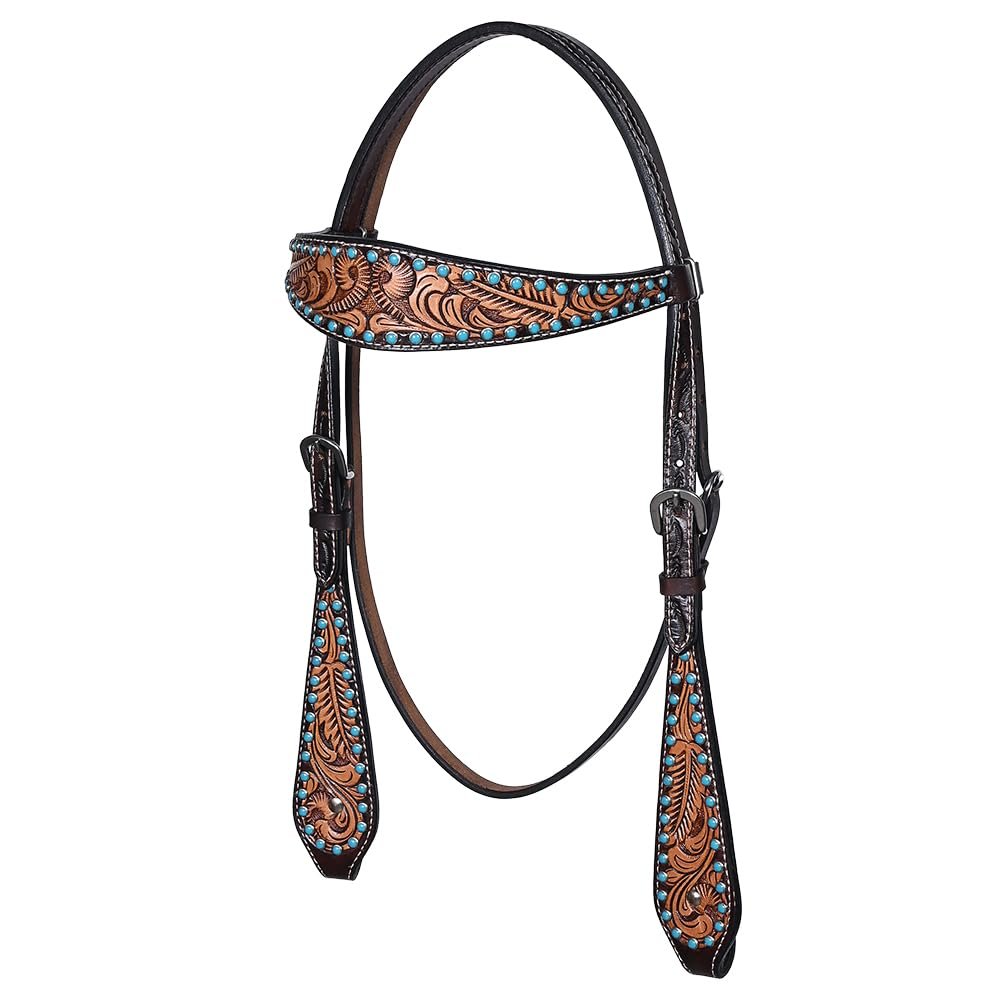 HILASON Western Horse Leaf Hand Carved Headstall Genuine Leather Dark Brown