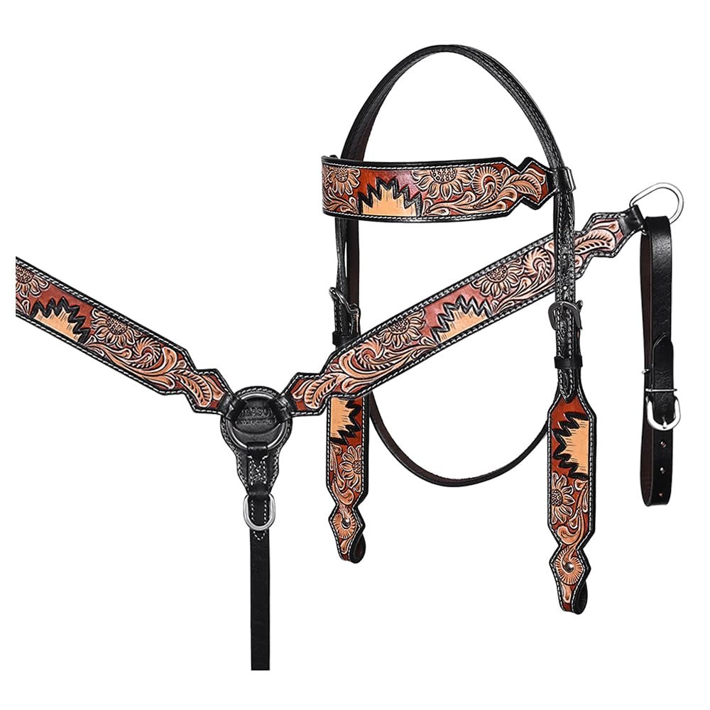 HILASON Horse Floral Hand Painted American Leather Breast Collar Headstall Dark Brown | and Set Western Tack
