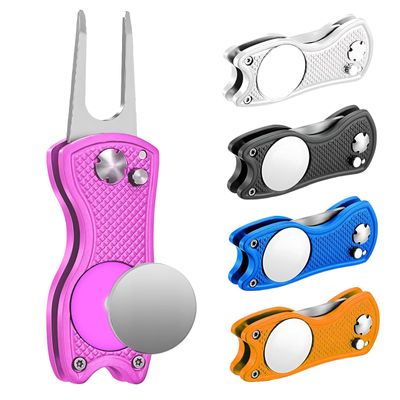 Middletown Outdoors Golf Divot Tool with Magnetic Ball Marker, Multifunctional Divot Tool, Foldable Fork,Fix Divots, Clean Clubs and Cleats, U Shape Bottom can Hold Club, Pink
