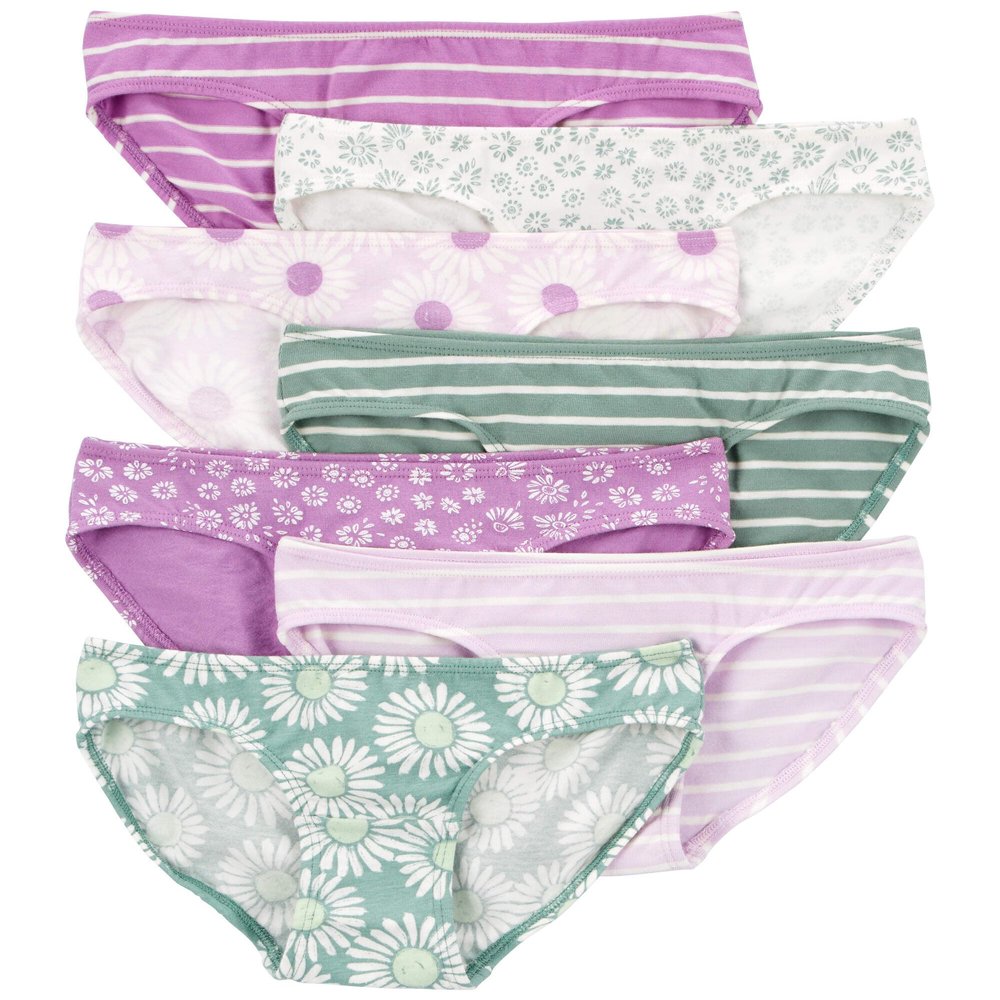 Carter's Girls' Little 7-pack Underwear (Green/Purple Daisy, 6 Years)