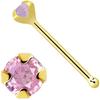 14K Solid Gold 22 Gauge Nose Stud Bone Pin 6.5mm Tiny Nose Ring Prong Set Real 2mm Gems Pink Tourmaline Nose Bone Studs 1/4" view 1