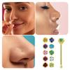 14K Solid Gold 22 Gauge Nose Stud Bone Pin 6.5mm Tiny Nose Ring Prong Set Real 2mm Gems Pink Tourmaline Nose Bone Studs 1/4" view 3