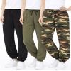 Sweet Hearts Girls Sweatpants - 3 Pack Super Soft Performance Jogger Girls Pants: Made in USA (Sizes 5-18), Size 5-6, Black/Camo/Army Green view 1