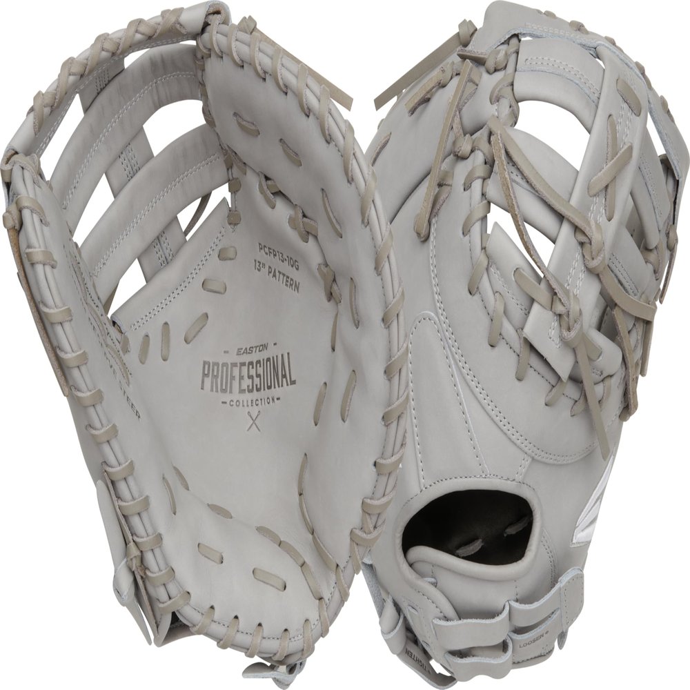 Easton | Professional Collection Fastpitch First Base Mitt | Right Hand Throw | 13" - Single Post Double Bar Web | Grey