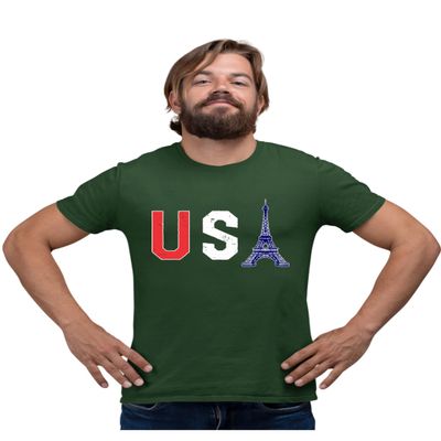 Go All Out XX-Large Forest Green Mens Commemorative USA Eiffel Tower 2024 Team USA France T-Shirt