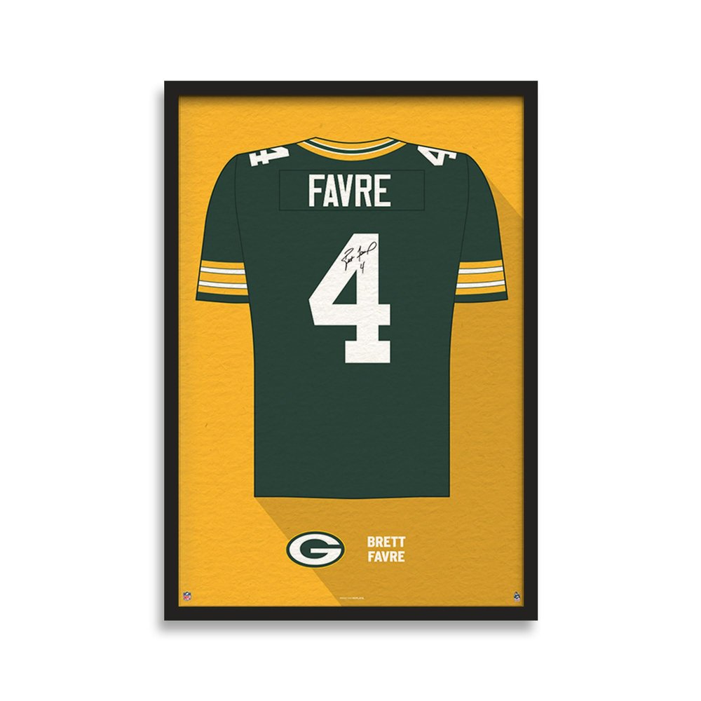 Sporticulture NFL American Football Green Bay Packers - Brett Favre Jersey Print Framed Wall Art Picture Poster for Boys Bedroom and Man Cave Decor - Ready to Hang, Green 27" x 39", Large