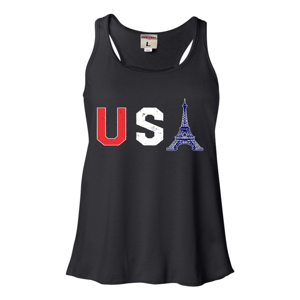 Go All Out XX-Large Black Women Flowy Commemorative USA Eiffel Tower 2024 Team USA France Sleeveless Tank Top T-Shirt