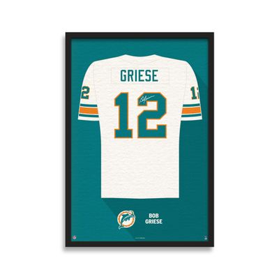 Sporticulture NFL American Football Miami Dolphins - Bob Griese Jersey Print Framed Wall Art Picture Poster for Boys Bedroom and Man Cave Decor - Ready to Hang, White 19.5" x 25", Medium