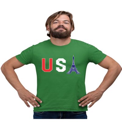 Go All Out XX-Large Kelly Green Mens Commemorative USA Eiffel Tower 2024 Team USA France T-Shirt