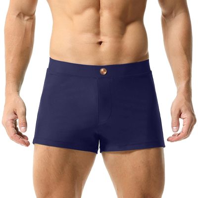 Boxer Shorts for Men Solid Boxer Shorts with Button Fly Classic Mens Underwear Boxers Homewear Dark Blue