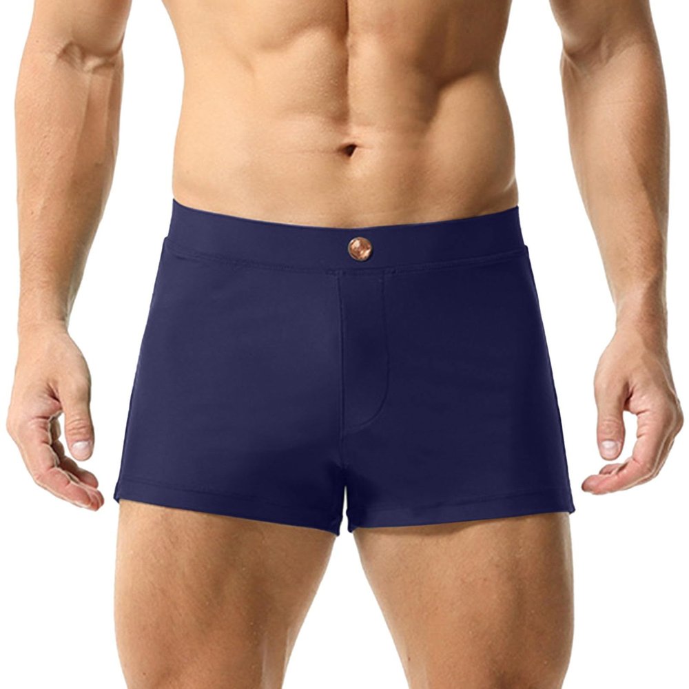 Boxer Shorts for Men Solid Boxer Shorts with Button Fly Classic Mens Underwear Boxers Homewear Dark Blue