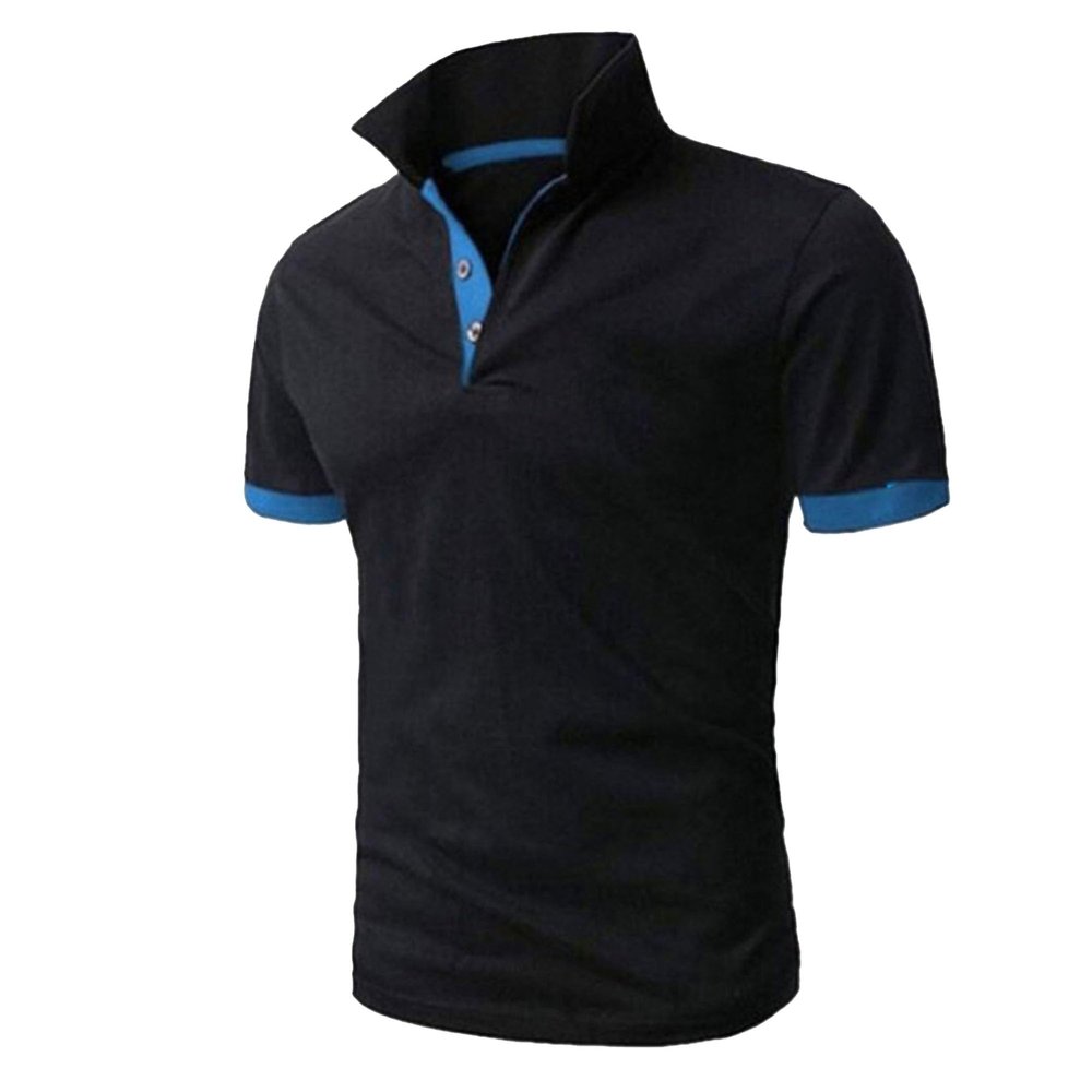 Maiyifu-GJ Men's Short Sleeve Polo Shirts Casual Slim Fit Basic Designed Cotton Shirts Slim Fit Golf T Shirt (Black bu,Small)