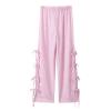 Y2K Gingham Pants for Women Bow Tie Side Slit Wide Leg Lounge Loose Fit Plaid Trousers Teen Girls Going Out Pants view 1