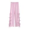 Y2K Gingham Pants for Women Bow Tie Side Slit Wide Leg Lounge Loose Fit Plaid Trousers Teen Girls Going Out Pants view 2