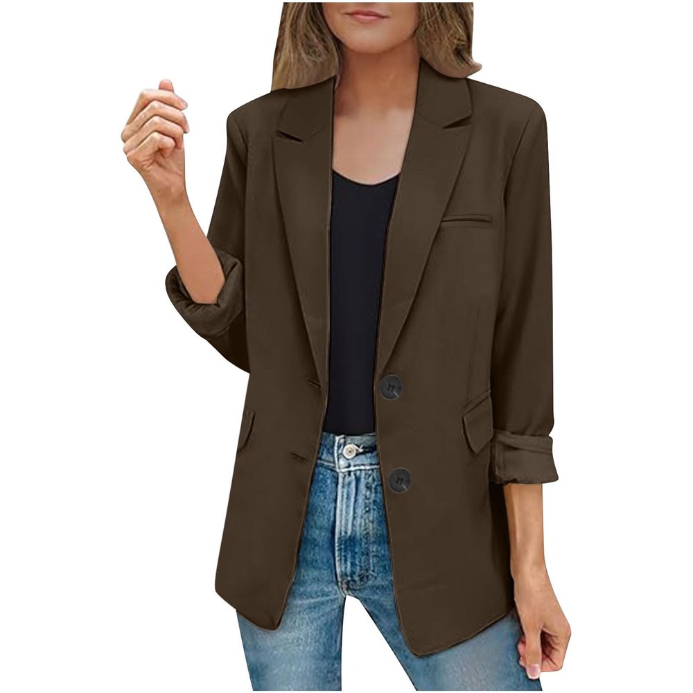 Blazers for Women Casual Open Front Long Sleeve Work Office Blazer Jacket Fashion Button Lapel Blazer with Pockets,
