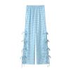 Y2K Gingham Pants for Women Bow Tie Side Slit Wide Leg Lounge Loose Fit Plaid Trousers Teen Girls Going Out Pants view 2