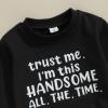 Finegoodwei Toddler Baby Boy Fall Clothes Letter Print Long Sleeve Sweatshirt + Elastic Pants Cute Kids Winter Outfits (Black-T, 2-3 Years) view 3