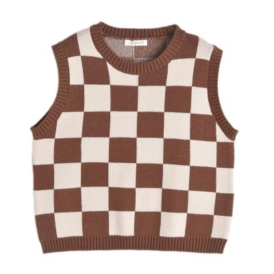Hyipels Women's Sweater Vest,Y3K Sleeveless Pattern Preppy Style Knitted Crop Tank Top for Girl