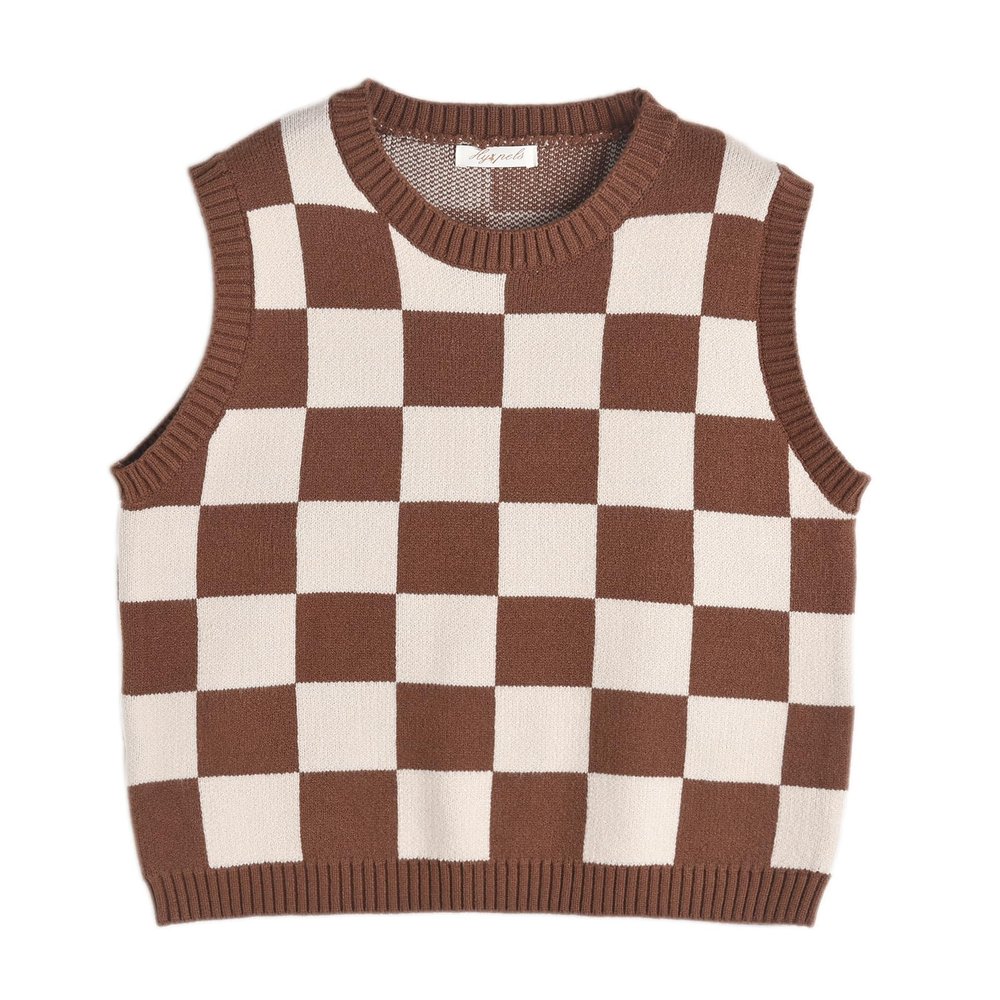 Hyipels Women's Sweater Vest,Y3K Sleeveless Pattern Preppy Style Knitted Crop Tank Top for Girl
