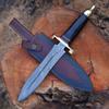 Blade Frenzy Custom Hand Forged Damascus Steel Hunting Knife, Flame Pommel Guard, Premium Blade for Hunting and Camping, Dagger Knife, Buffalo Horn Handle,Premium Leather Sheath, Black view 1