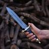 Blade Frenzy Custom Hand Forged Damascus Steel Hunting Knife, Flame Pommel Guard, Premium Blade for Hunting and Camping, Dagger Knife, Buffalo Horn Handle,Premium Leather Sheath, Black view 2
