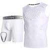COOLOMG Youth Boys Chest Rib Protector + Boys Compression Shorts with Cup, White M view 1