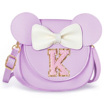 Aganmi Personalized Toddler Purse Girl Gifts Initial Cross Body Bag Birthday Party Decorations Bag Gift Little Girl Wallet Kids Purses for Girls Age 1 2 3 4 5 6 7 8 Mini Ears Bow Purse (Purple K)