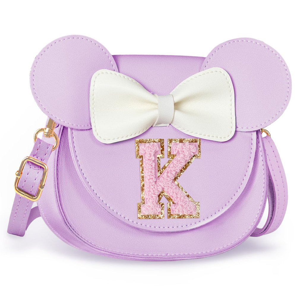 Aganmi Personalized Toddler Purse Girl Gifts Initial Cross Body Bag Birthday Party Decorations Bag Gift Little Girl Wallet Kids Purses for Girls Age 1 2 3 4 5 6 7 8 Mini Ears Bow Purse (Purple K)